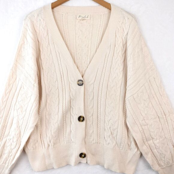 Marled Reunited Sweater Womens XL Ivory Cable Knit Fishermans Button Up Cardigan - Picture 1 of 16